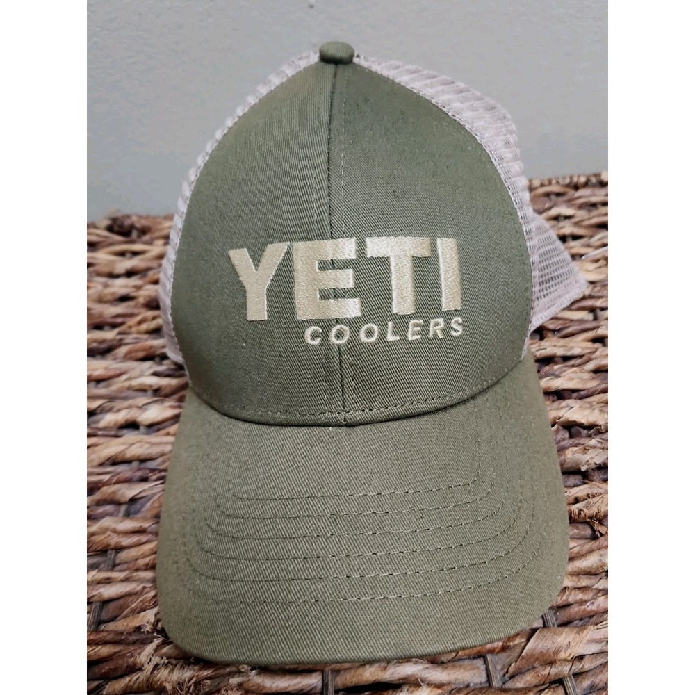 Yeti Coolers Mens Trucker Hat Olive Green Tan Mesh Snapback Baseball Cap 2016